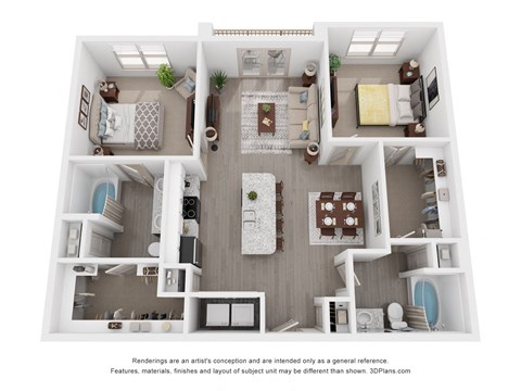 a 3d floor plan of a house with a bedroom and a living room